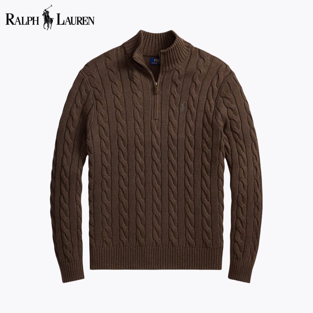 𝑅𝐿 Chunky Cable-Knit Cotton Quarter-Zip Sweater
