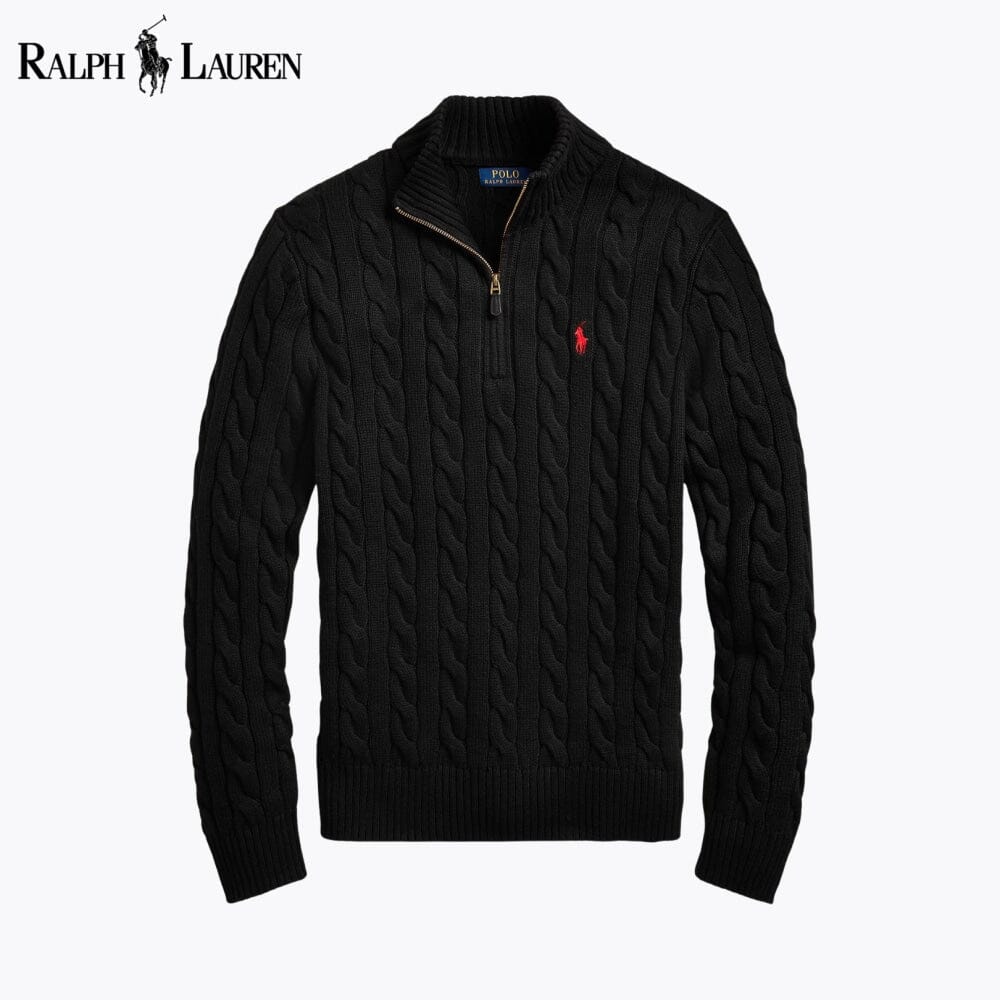 𝑅𝐿 Chunky Cable-Knit Cotton Quarter-Zip Sweater