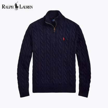𝑅𝐿 Chunky Cable-Knit Cotton Quarter-Zip Sweater
