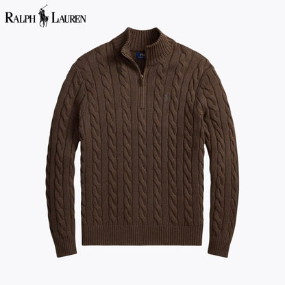 𝑅𝐿 Chunky Cable-Knit Cotton Quarter-Zip Sweater